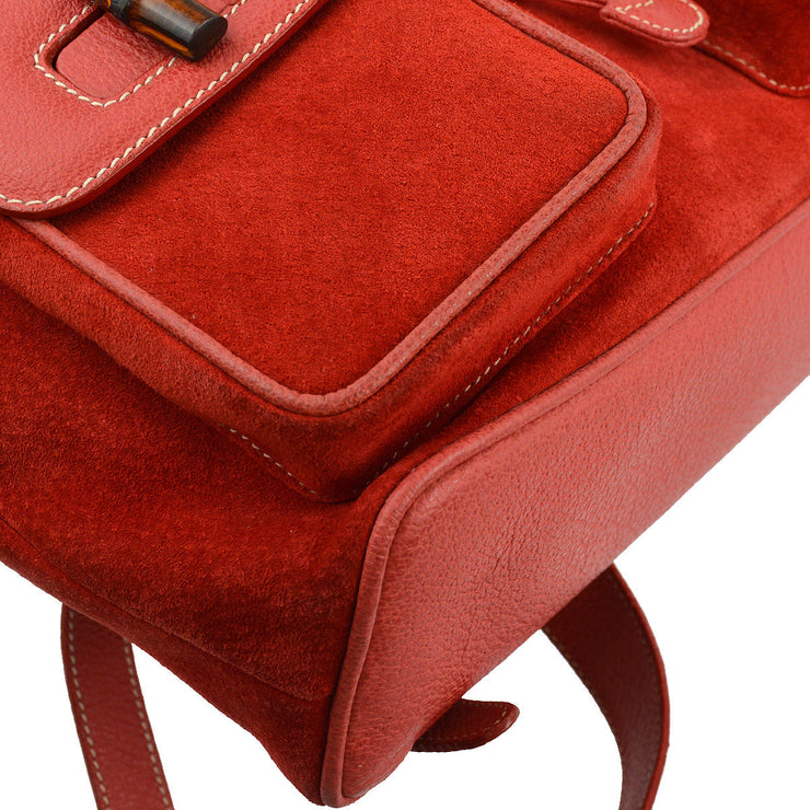 Gucci Red Suede Bamboo Backpack