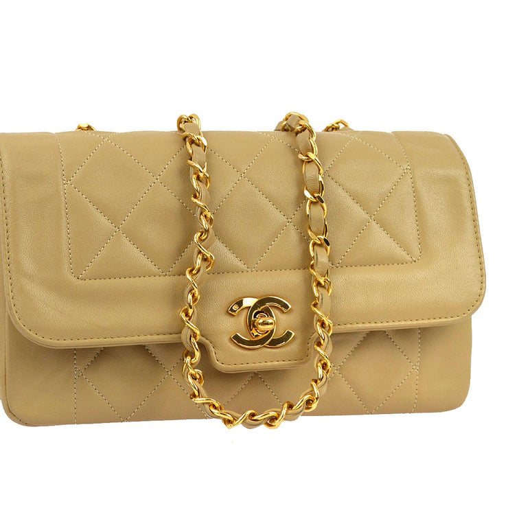 Chanel 1989-1991 Beige Lambskin Single Flap Shoulder Bag