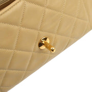 Chanel 1989-1991 Beige Lambskin Single Flap Shoulder Bag