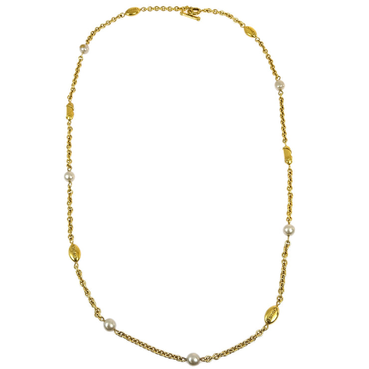 Chanel Artificial Pearl Chain Necklace Gold 94A