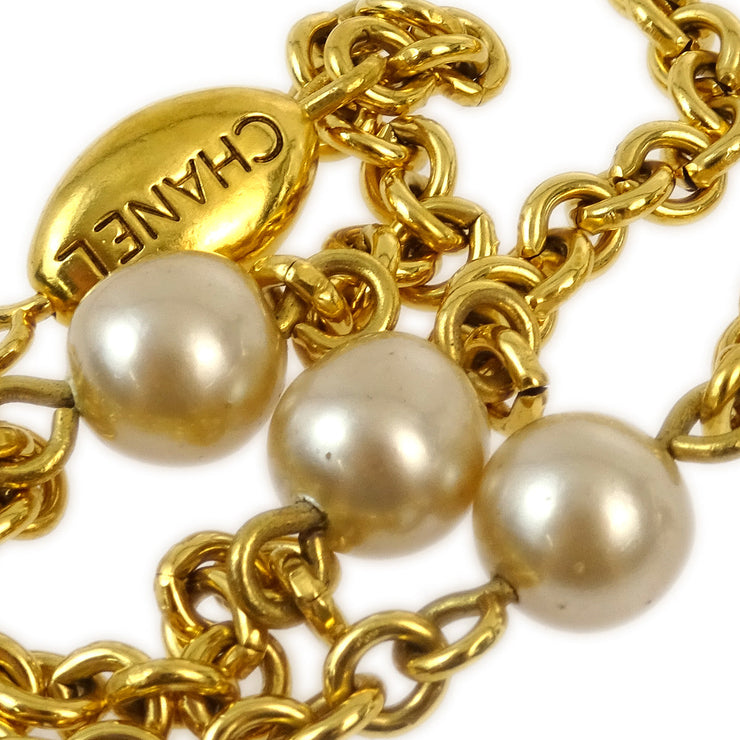 Chanel Artificial Pearl Chain Necklace Gold 94A