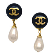 Chanel Artificial Pearl Dangle Earrings Clip-On Gold 95A