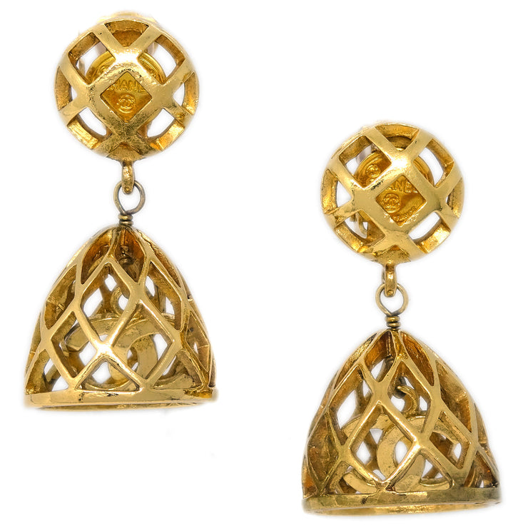 Chanel Gold Birdcage Dangle Earrings Clip-On