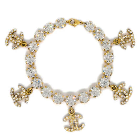 Chanel Rhinestone Bracelet Gold 96P