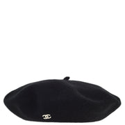 Chanel Black Hat Beret 98P #57 Small Good