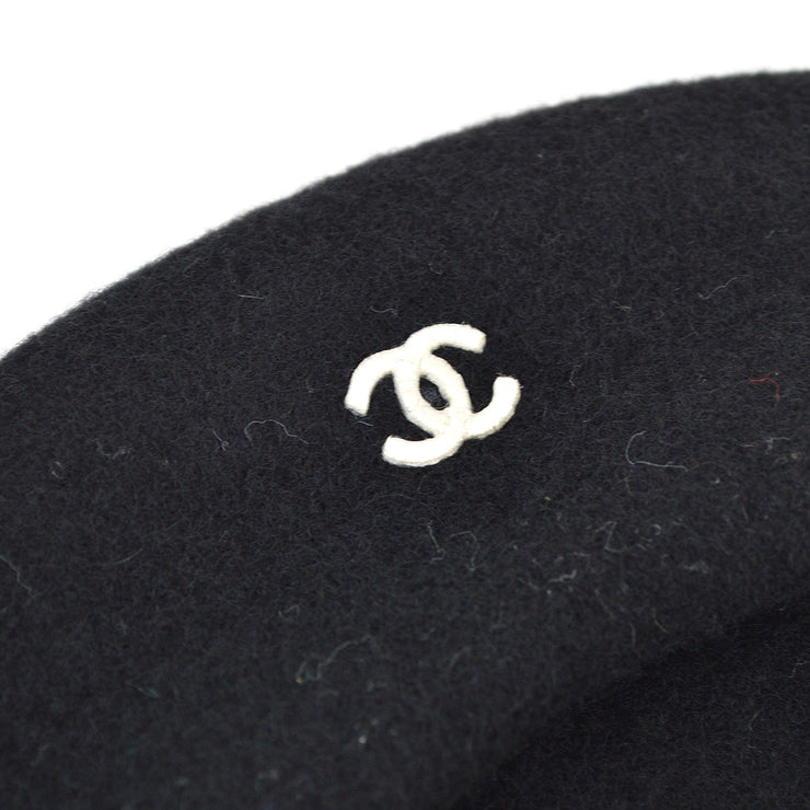 Chanel Black Hat Beret 98P #57 Small Good