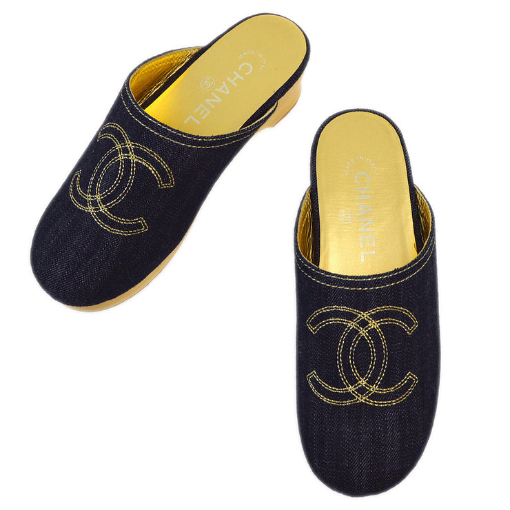 Chanel Navy Denim Sabot Shoes Sandals #35