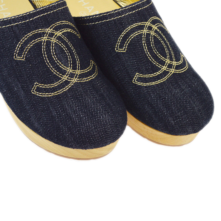 Chanel Navy Denim Sabot Shoes Sandals #35