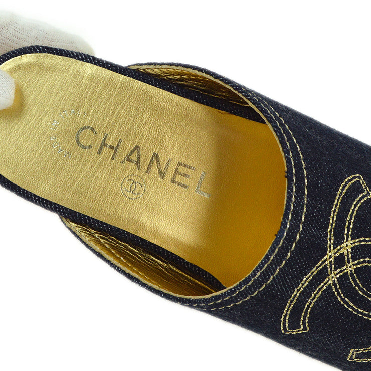 Chanel Navy Denim Sabot Shoes Sandals #35