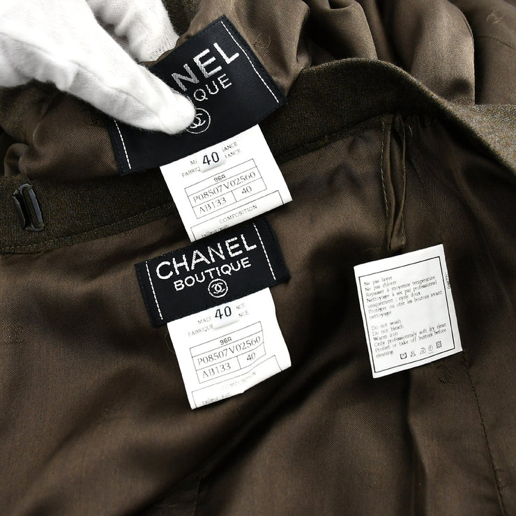 Chanel Setup Suit Jacket Skirt Brown 96A #40