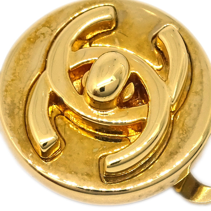 Chanel CC Turnlock Button Earrings Gold Clip-On 97A