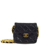 Chanel 1989-1991 Black Lambskin Classic Flap Micro Shoulder Pouch