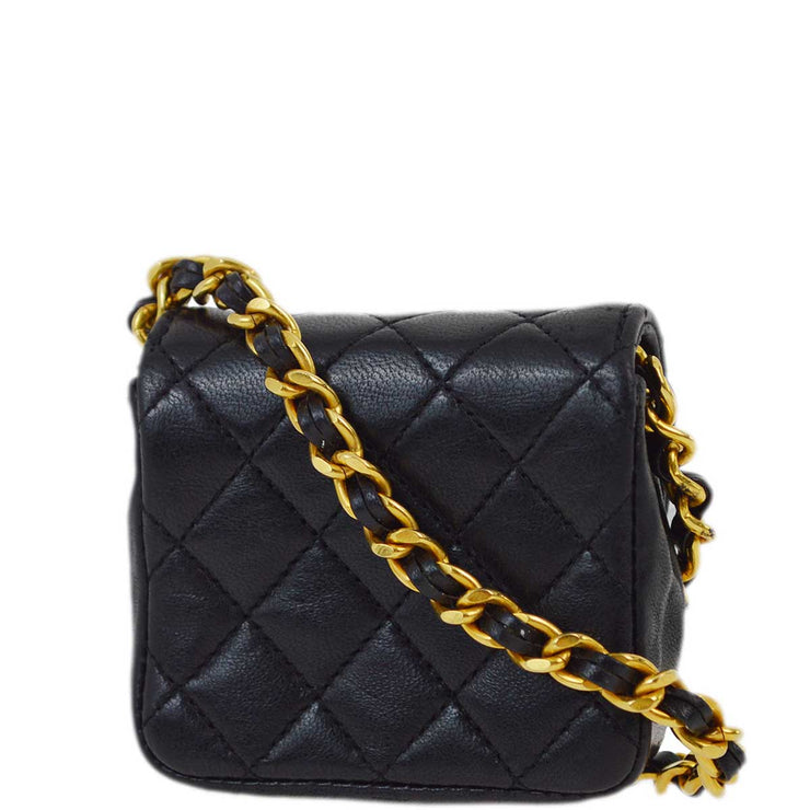 Chanel 1989-1991 Black Lambskin Classic Flap Micro Shoulder Pouch