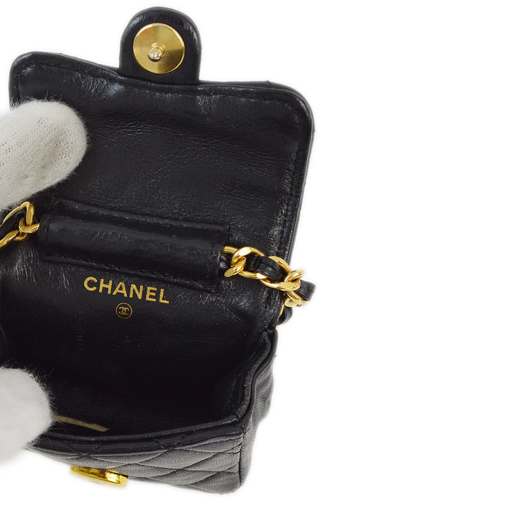 Chanel 1989-1991 Black Lambskin Classic Flap Micro Shoulder Pouch