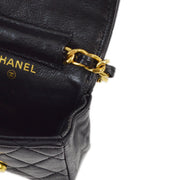 Chanel 1989-1991 Black Lambskin Classic Flap Micro Shoulder Pouch