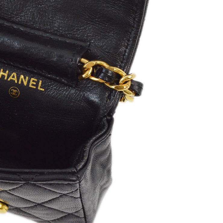 Chanel 1989-1991 Black Lambskin Classic Flap Micro Shoulder Pouch