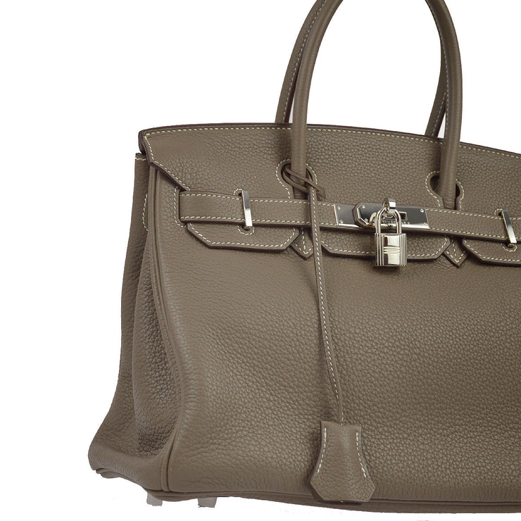 Hermes 2008 Etoupe Gray Taurillon Clemence Birkin 30 Handbag