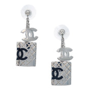 Chanel Dangle Cambon Ligne Pierced Earrings Silver 05C