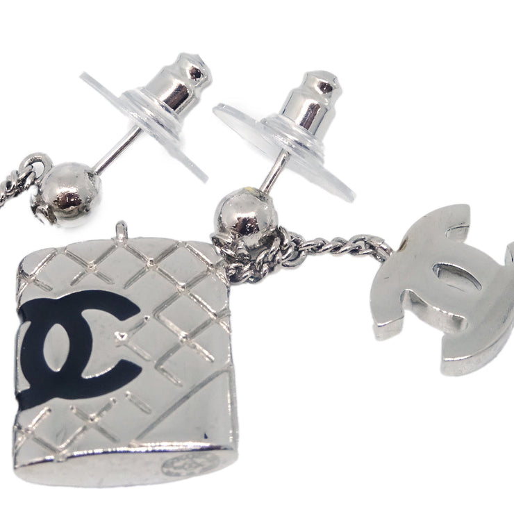 Chanel Dangle Cambon Ligne Pierced Earrings Silver 05C