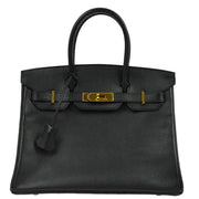 Hermes 1995 Black Ardennes Birkin 30 Handbag