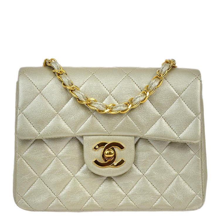 Chanel 1991-1994 Champagne Gold Lambskin Mini Classic Square Flap Shoulder Bag 17