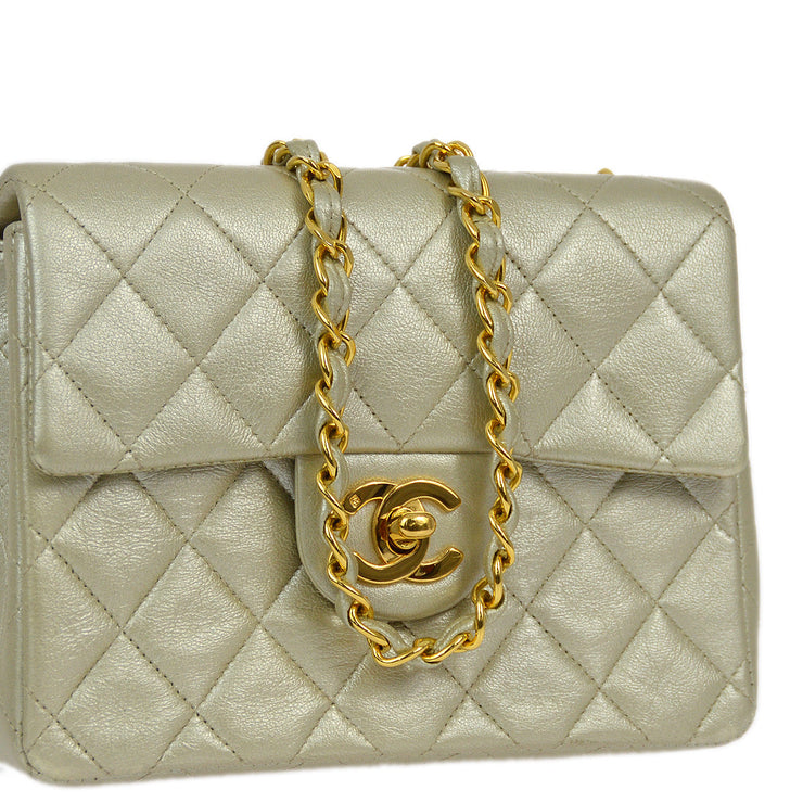 Chanel 1991-1994 Champagne Gold Lambskin Mini Classic Square Flap Shoulder Bag 17