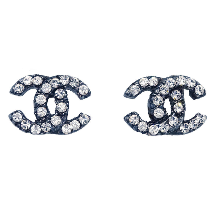 Chanel Piercing Earrings Rhinestone Silver 00A