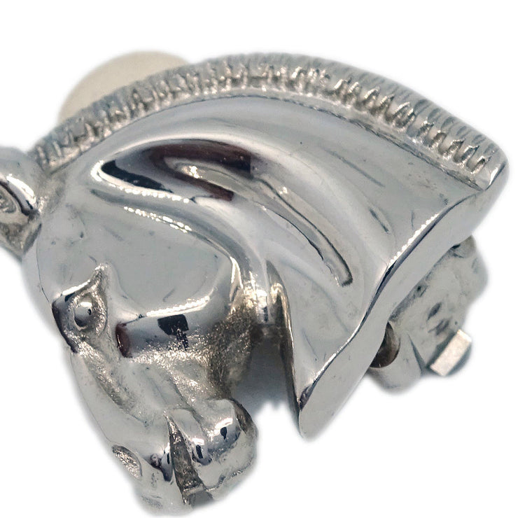 Hermes Bijouterie Fantaisie Horse Head Earrings Clip-On Silver