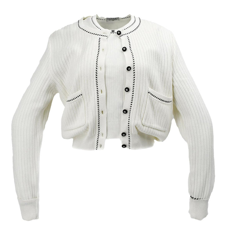 Chanel Ensemble Cardigan Sleeveless Top White 96P #44