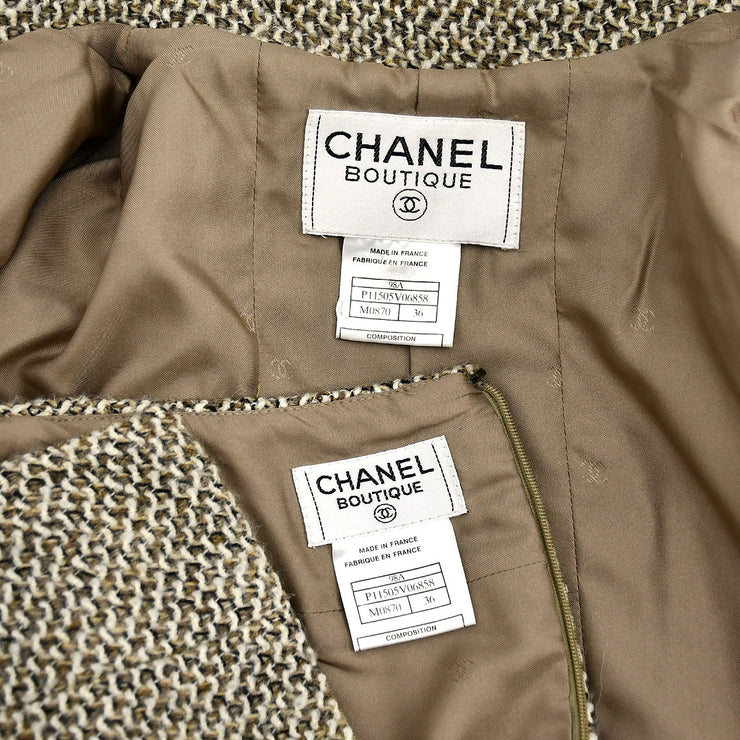 Chanel Setup Suit Jacket Skirt Brown 98A #36