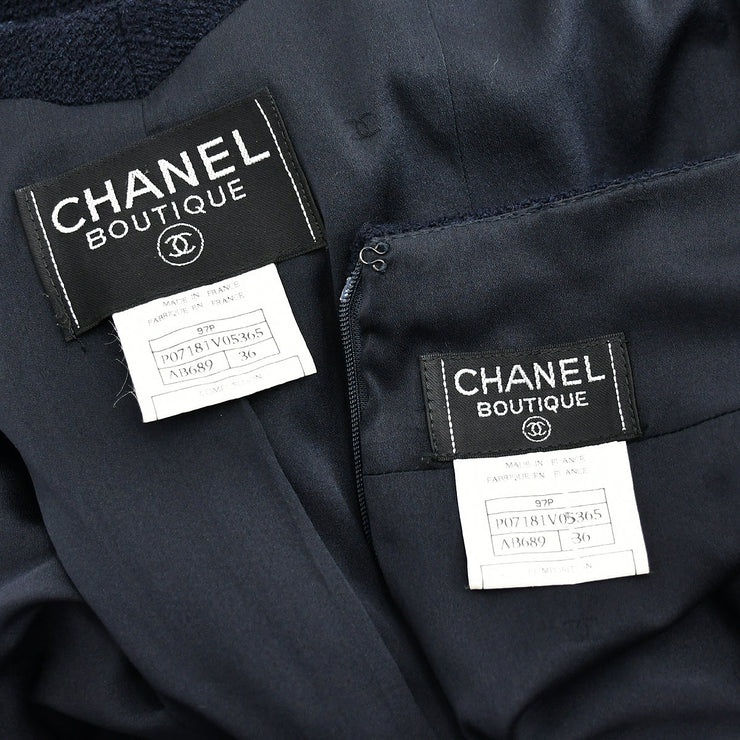 Chanel Setup Suit Jacket Skirt Navy 97P #36