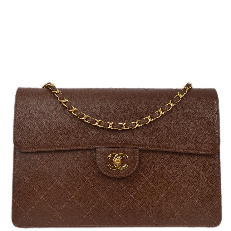 Chanel 1997-1999 Brown Caviar Single Flap Shoulder Bag