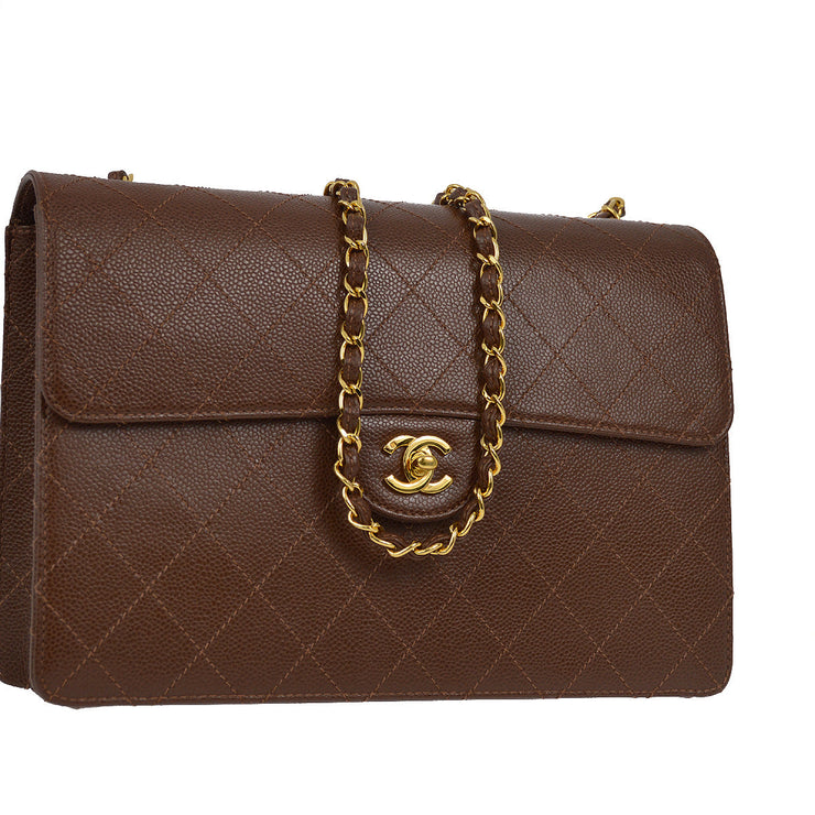 Chanel 1997-1999 Brown Caviar Single Flap Shoulder Bag