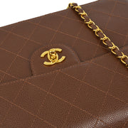 Chanel 1997-1999 Brown Caviar Single Flap Shoulder Bag