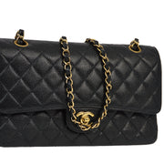 Chanel 2001-2003 Black Caviar Medium Classic Double Flap Shoulder Bag