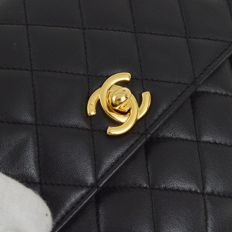 Chanel 1997-1999 Black Lambskin Straight Flap Handbag