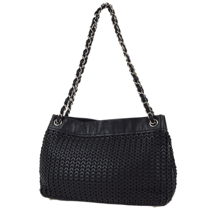 Chanel 2004-2005 Black Caviar Woven Chain Tote Bag