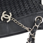 Chanel 2004-2005 Black Caviar Woven Chain Tote Bag