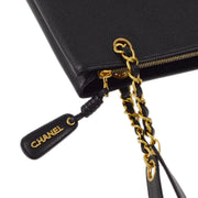 Chanel 1991-1994 Black Caviar Chain Shoulder Tote Bag