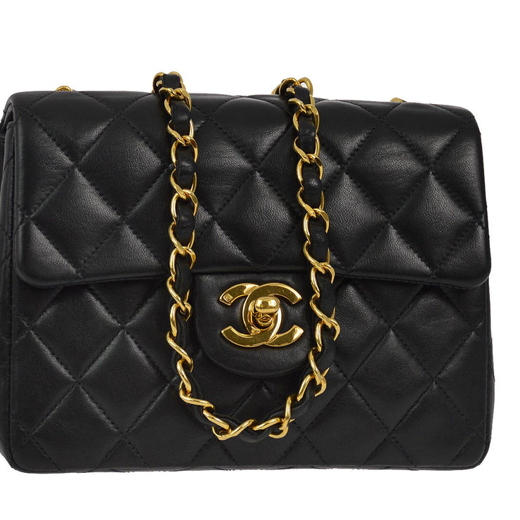 Chanel 1996-1997 Black Lambskin Mini Classic Square Flap Shoulder Bag 17