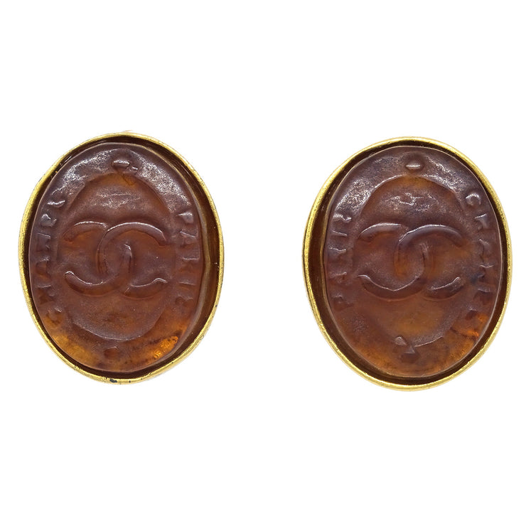 Chanel Oval Earrings Clip-On Brown 99A