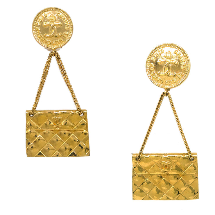 Chanel Gold Bag Dangle Earrings Clip-On 28