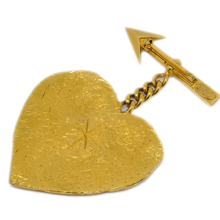 Chanel Bow And Arrow Heart Brooch Pin Gold 93P