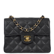 Chanel 2003-2004 Black Caviar Mini Classic Square Flap Shoulder Bag 17