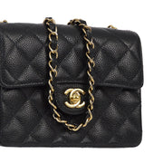 Chanel 2003-2004 Black Caviar Mini Classic Square Flap Shoulder Bag 17