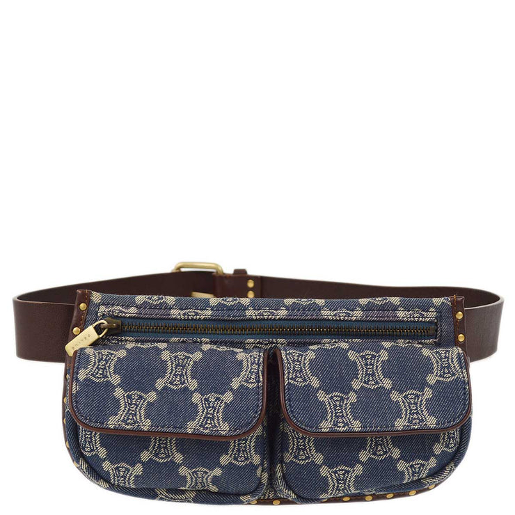 Celine Blue Denim Macadam Belt Bum Bag