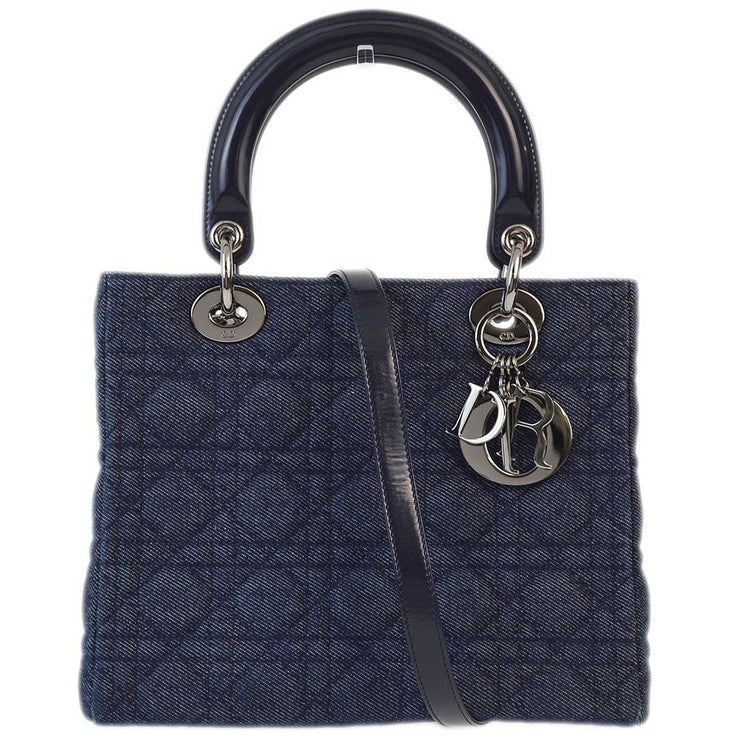 Christian Dior 1999 Navy Denim Lady Dior Cannage 2way Shoulder Handbag