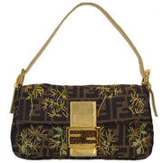 Fendi Brown Embroidered Zucca Baguette Handbag