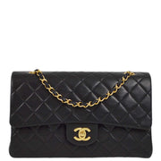 Chanel 1997-1999 Black Lambskin Medium Classic Double Flap Shoulder Bag