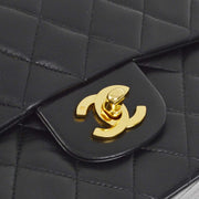 Chanel 1997-1999 Black Lambskin Medium Classic Double Flap Shoulder Bag